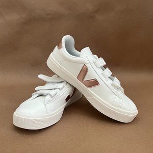 Veja White and Bronze Strap Sneakers